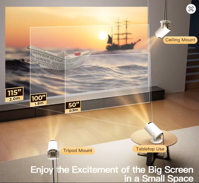 Small Projector USB TV Sticks LED Black 8000lm Brightness Bluetooth Wireless Fidelity Movie Projector for Laptop PC Smartphone