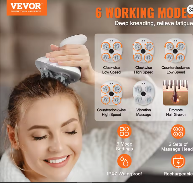 Electric Hair Scalp Massager with Kneading 84 Massage Node, Handheld Scratcher Massager for Hair Growth, Deep Clean,Stress Relax