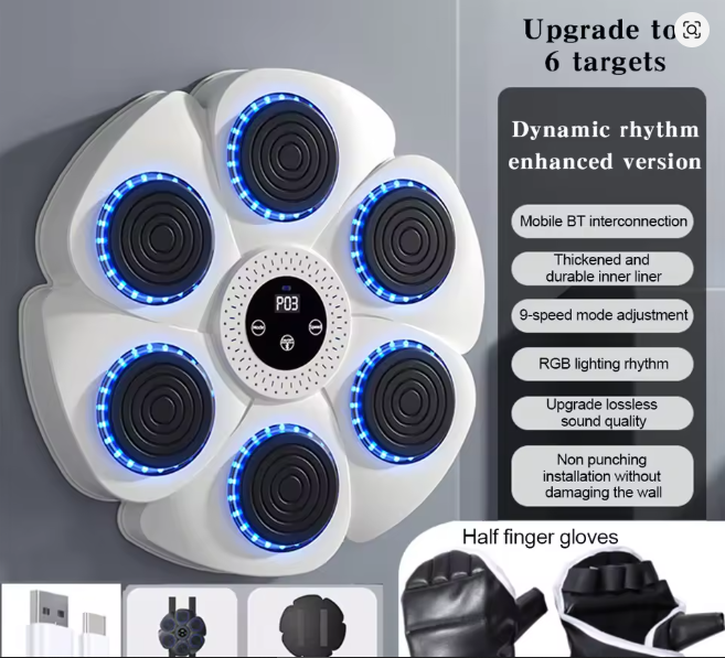 Music Boxing Machine Music Boxing Puncher Adjustable Boxing Training Punching Equipment Type C Charging with Gloves for Home Gym
