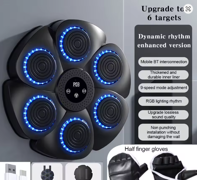 Music Boxing Machine Music Boxing Puncher Adjustable Boxing Training Punching Equipment Type C Charging with Gloves for Home Gym