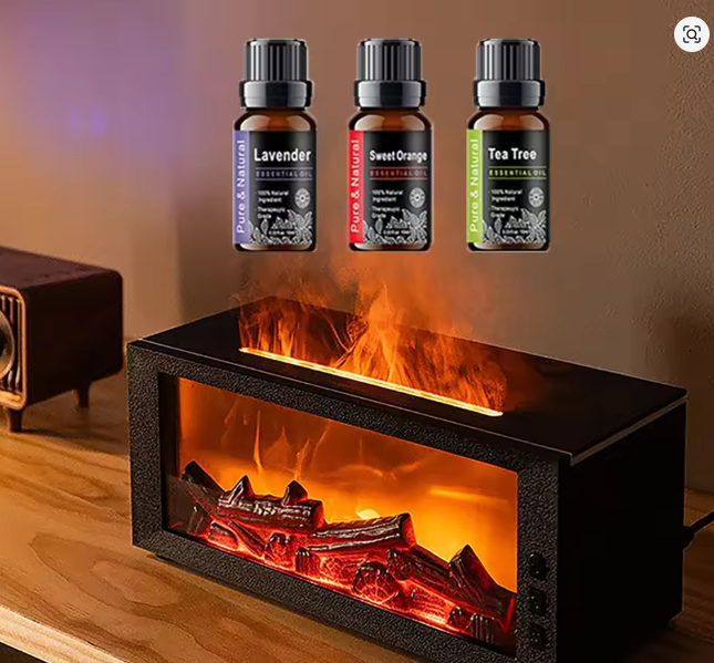 LED Simulated Flame Fireplace Aromatherapy Machine RGB Colorful Atmosphere Light Timming Home Air Humidifier with Remote control