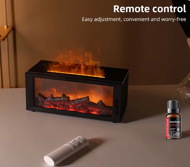 LED Simulated Flame Fireplace Aromatherapy Machine RGB Colorful Atmosphere Light Timming Home Air Humidifier with Remote control