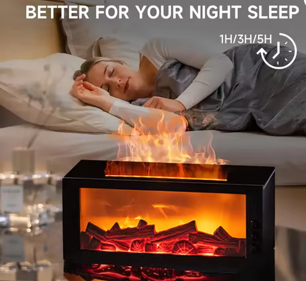 LED Simulated Flame Fireplace Aromatherapy Machine RGB Colorful Atmosphere Light Timming Home Air Humidifier with Remote control