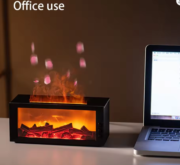 LED Simulated Flame Fireplace Aromatherapy Machine RGB Colorful Atmosphere Light Timming Home Air Humidifier with Remote control