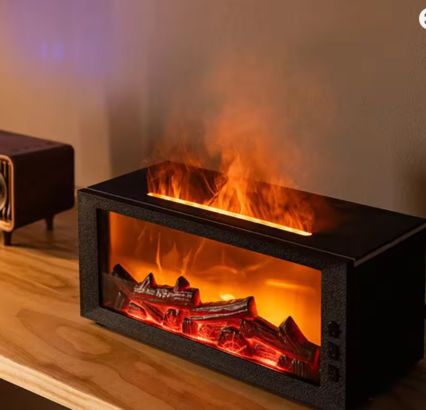 LED Simulated Flame Fireplace Aromatherapy Machine RGB Colorful Atmosphere Light Timming Home Air Humidifier with Remote control