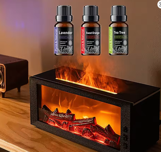 LED Simulated Flame Fireplace Aromatherapy Machine RGB Colorful Atmosphere Light Timming Home Air Humidifier with Remote control