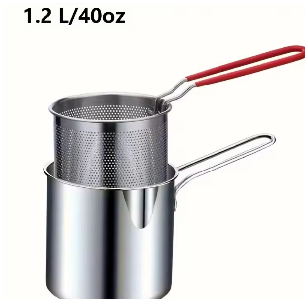 Compact stainless steel deep fryer with filter rack simplifies home cooking to make the perfect crispy chips for french fries