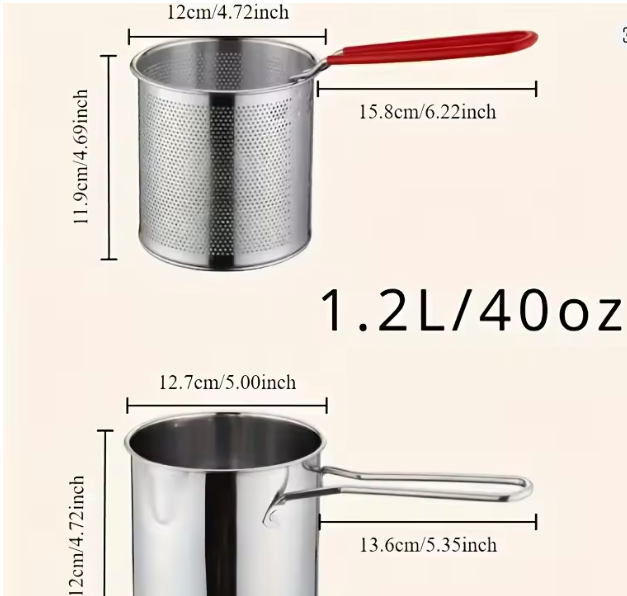 Compact stainless steel deep fryer with filter rack simplifies home cooking to make the perfect crispy chips for french fries