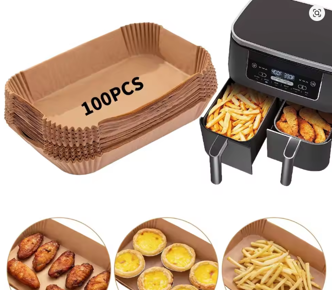 Air Fryer Disposable Paper Liner, 100PCS Food Grade Parchment Liners for Ninja DZ201,Ninja Foodi Dual Air Fryer Accessories Baki