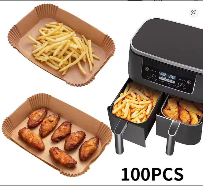 Air Fryer Disposable Paper Liner, 100PCS Food Grade Parchment Liners for Ninja DZ201,Ninja Foodi Dual Air Fryer Accessories Baki