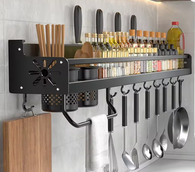 Wall-mounted Kitchen Organizer Shelf Spice Storage Rack Kitchen Knife Holder Wall Seasoning Chopstick Spoon Shovel Storage