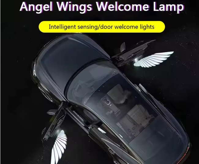 2Pcs Car Angel Wings Wireless Car Door LED HD Welcome Courtesy Shadow Projector Lamp Logo Light Cars Accessories