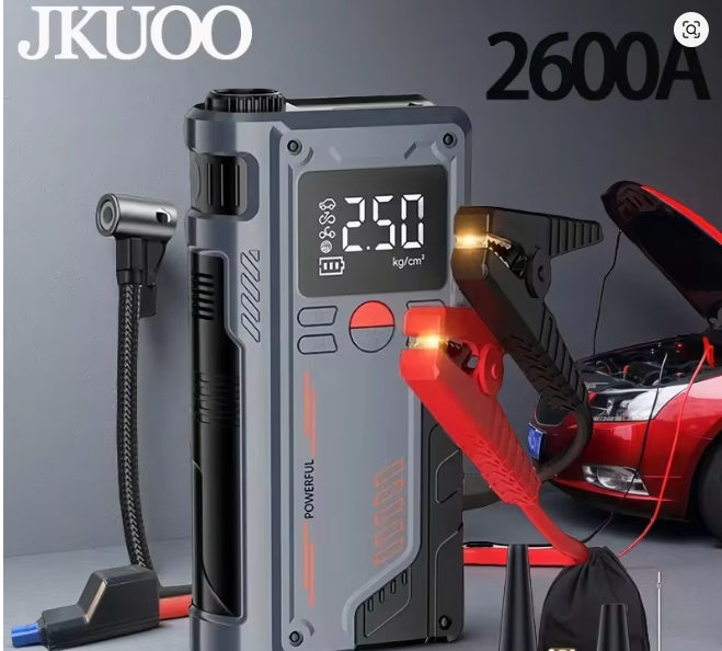JKUOO PUM2600A 4-in-1 Car Jump Starter Power Bank Air Compressor Portable Power Station with Car Battery Charger And Booster