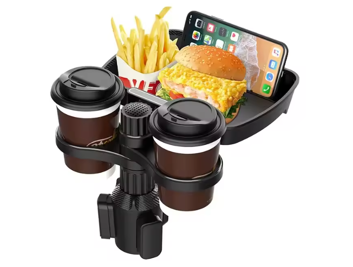 Dual Cup Holder Expander Adjustable for 360°Rotating Multifunctional Car Seat Cup Holder Snack Tray Drink Holder