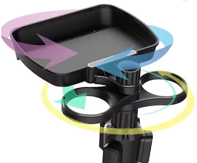 Dual Cup Holder Expander Adjustable for 360°Rotating Multifunctional Car Seat Cup Holder Snack Tray Drink Holder