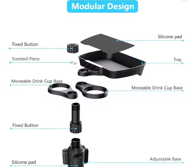 Dual Cup Holder Expander Adjustable for 360°Rotating Multifunctional Car Seat Cup Holder Snack Tray Drink Holder