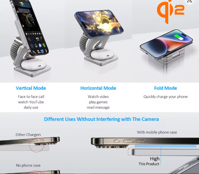 Wireless Charger 3 in 1 Foldable Magnetic Wireless Charging Station for iphone,airbuds