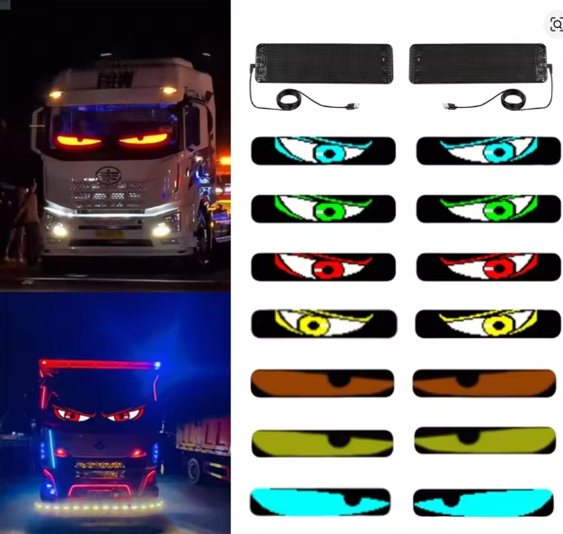 2PCS Devil Eyes Light For Car Window Flexible LED Display Screen Panel Demon Dynamic Big Eye Lights For Windshield