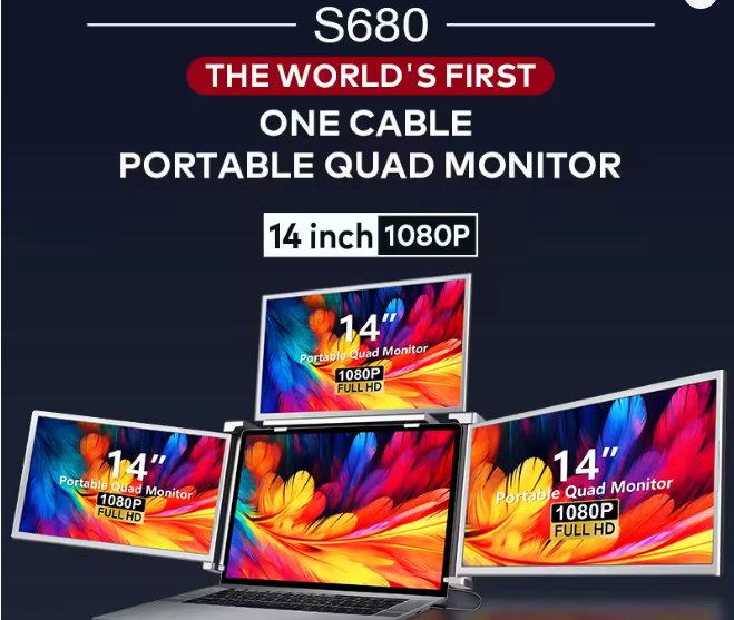 Fopo 2025 New 14 Inch 1080p Quad Portable Monitor Triple Bulk Lcd With Usb c One Cable Laptop Screen Extender