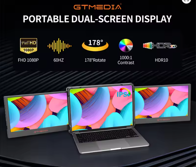 11.6 Inch Portable Monitor Laptop Triple Dual Extender Screen Full View 1920x1080 IPS FHD Folded Display For 13.0-17.3In Laptops