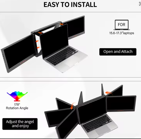 11.6 Inch Portable Monitor Laptop Triple Dual Extender Screen Full View 1920x1080 IPS FHD Folded Display For 13.0-17.3In Laptops