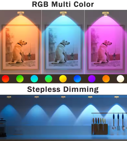 WILLED 3 PCS Wireless Picture Lights for Wall Puck Light with Remote 1200mAh Rechargeable Battery Art Display Light for Painting