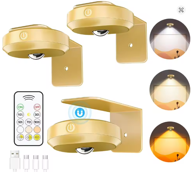 WILLED 3 PCS Wireless Picture Lights for Wall Puck Light with Remote 1200mAh Rechargeable Battery Art Display Light for Painting