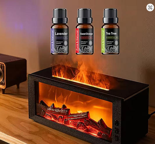 LED Simulated Flame Fireplace Aromatherapy Machine RGB Colorful Atmosphere Light Timming Home Air Humidifier with Remote control
