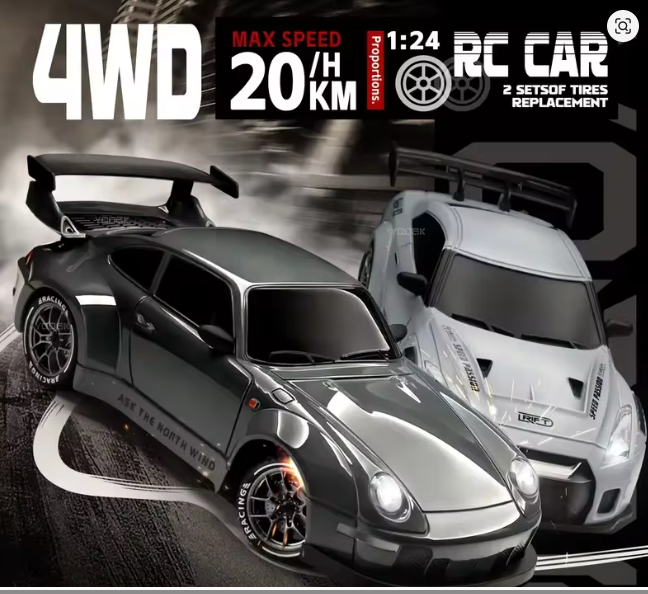 RC Cars 1/24 Remote Control Vehicle with LED Lights 2.4GHz 20KM/H 4WD High Speed RC Car Drifting Tires Racing Toy Gift Adult Kid