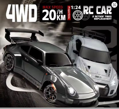 RC Cars 1/24 Remote Control Vehicle with LED Lights 2.4GHz 20KM/H 4WD High Speed RC Car Drifting Tires Racing Toy Gift Adult Kid