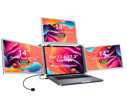 Fopo 2025 New 14 Inch 1080p Quad Portable Monitor Triple Bulk Lcd With Usb c One Cable Laptop Screen Extender