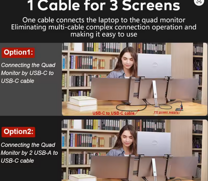 Fopo 2025 New 14 Inch 1080p Quad Portable Monitor Triple Bulk Lcd With Usb c One Cable Laptop Screen Extender