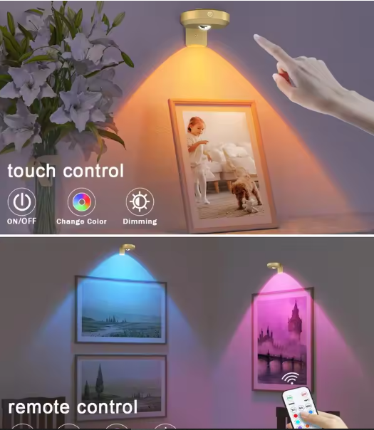 WILLED 3 PCS Wireless Picture Lights for Wall Puck Light with Remote 1200mAh Rechargeable Battery Art Display Light for Painting